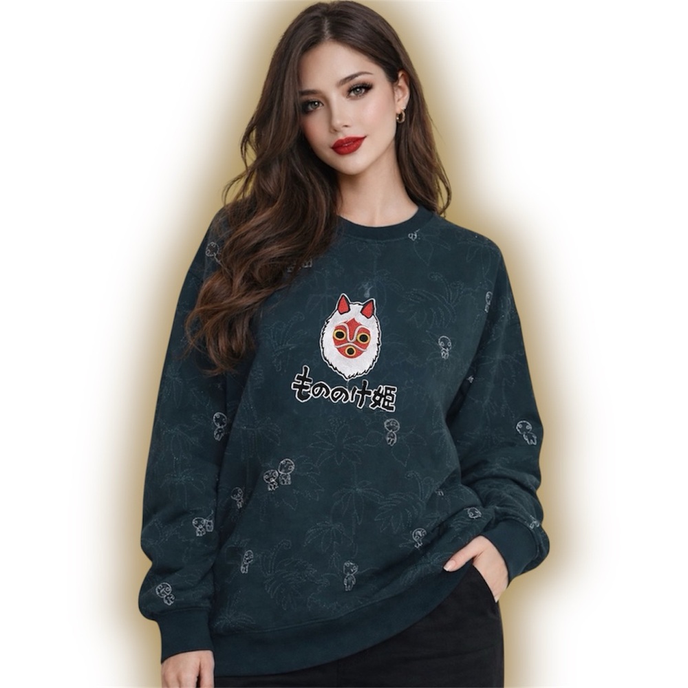 Studio Ghibli Princess Mononoke San's Mask Kodama Embroidered Crewneck (MD)